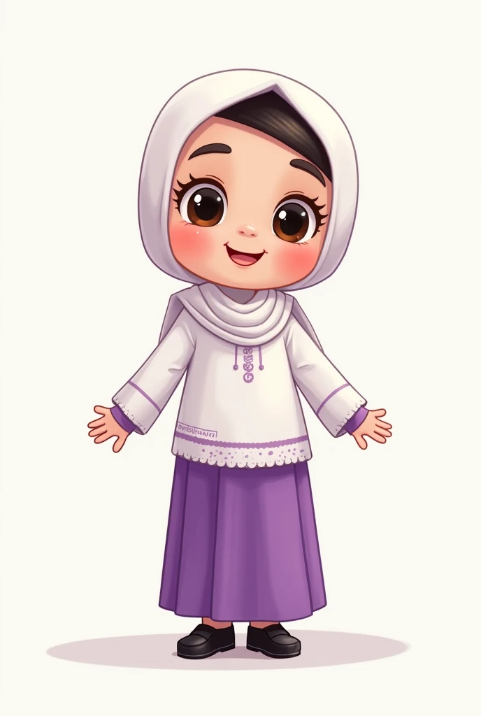 Picture book illustration,full bodyesbian,8 year old hijab girl,Front view,the sideview,White background,Children's book picture book characters,view the viewer,