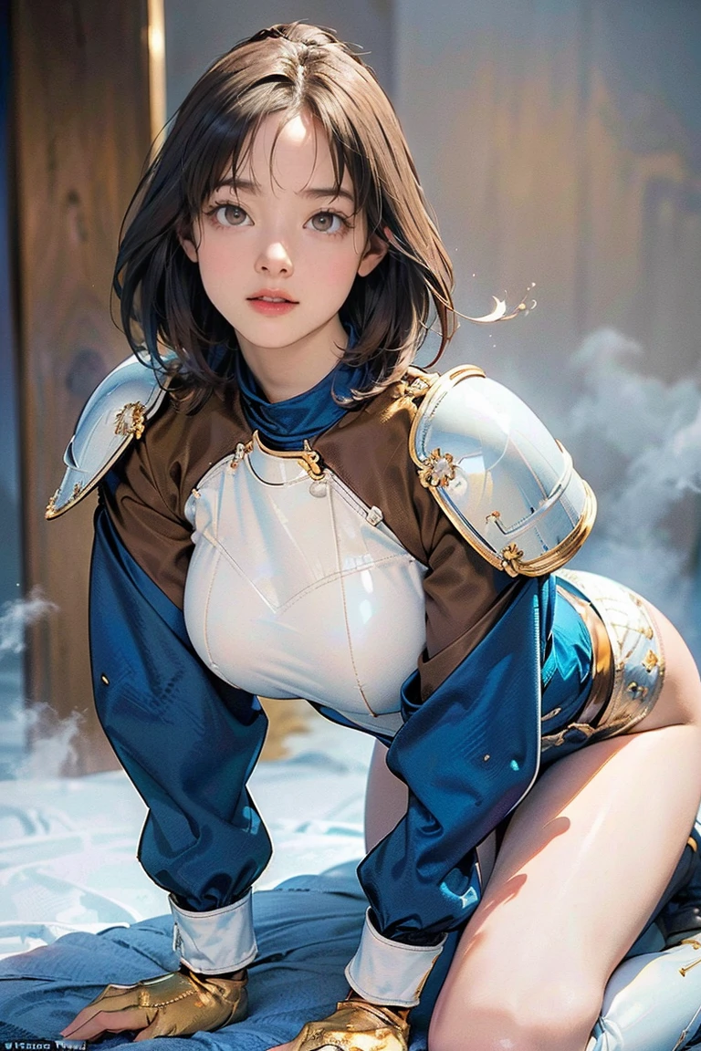 masterpiece、Supergirl with short hair on a chain、Big ample breasts、Looking into the camera、Shiny Costumes、Shabby costume、Injury、Dungeons