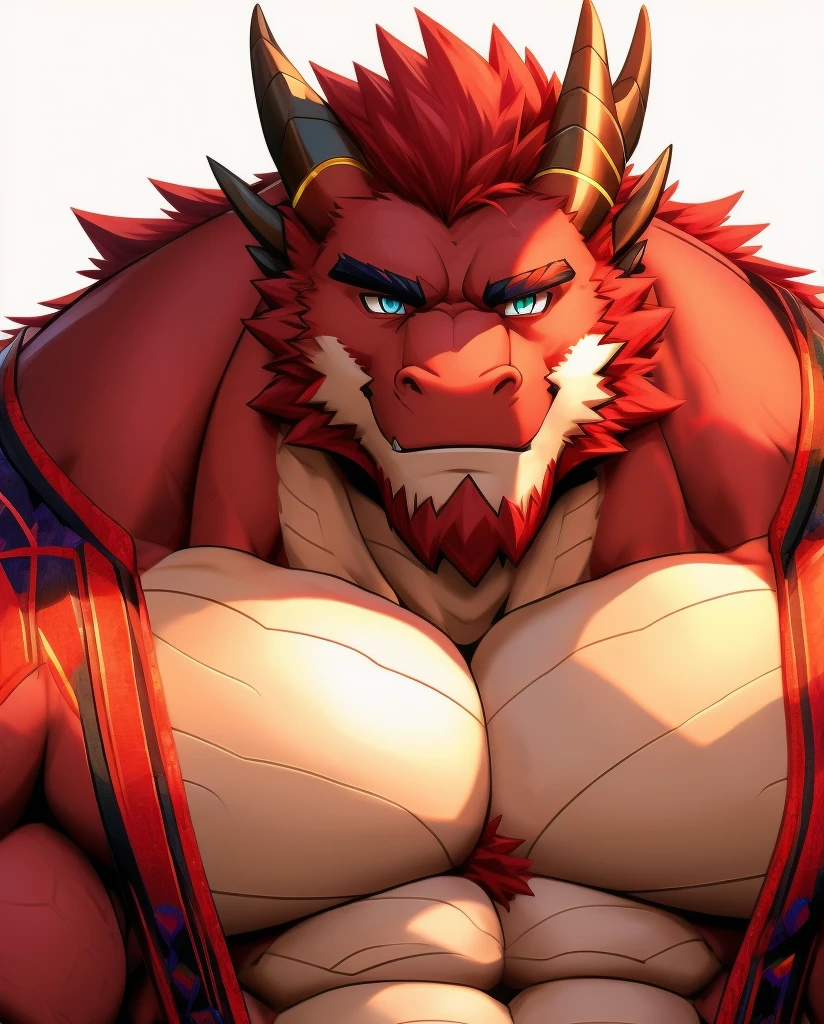 fat muscle daddy dragon furry , full body , (face detailed ) , (eyes detailed ) , red hair ,
