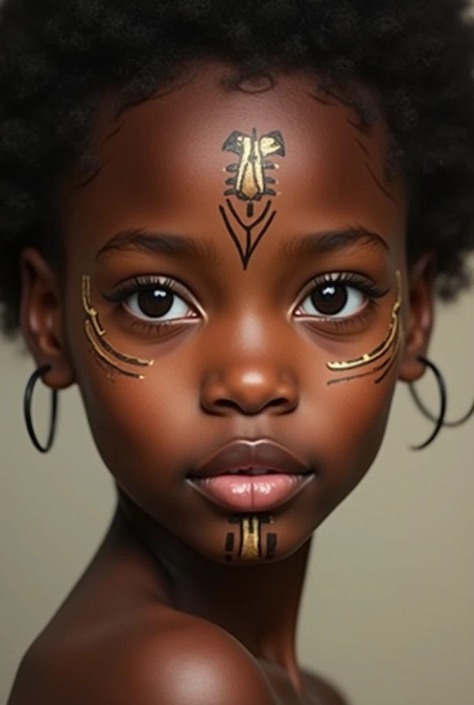Generate an image of avatar-like baby with black skin adorned in intricate, multicolored photoluminescent tattoos, surrounded by the magical glow in a mystical forest. Convey an air of mystery and fantasy through their expressions and surroundings.