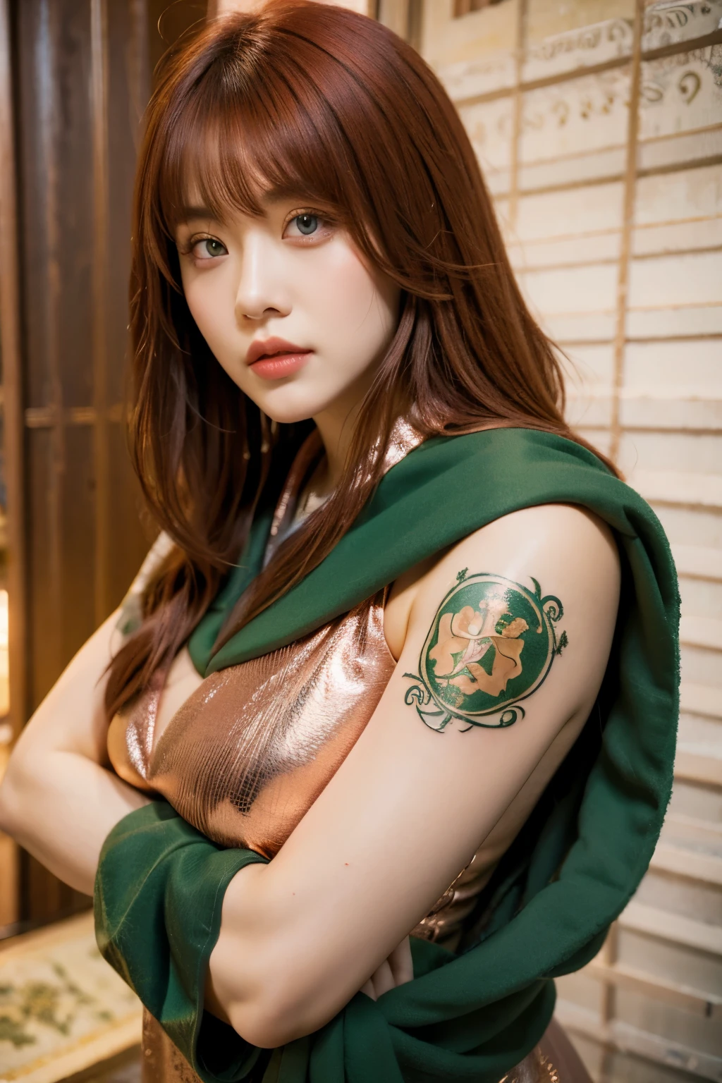 Rose Gold Hair, Short, bangs, perforation, Tattoo, girl, Straight Hair , wizard, Hogwarts , Slytherin, Red Cliff, black eyes