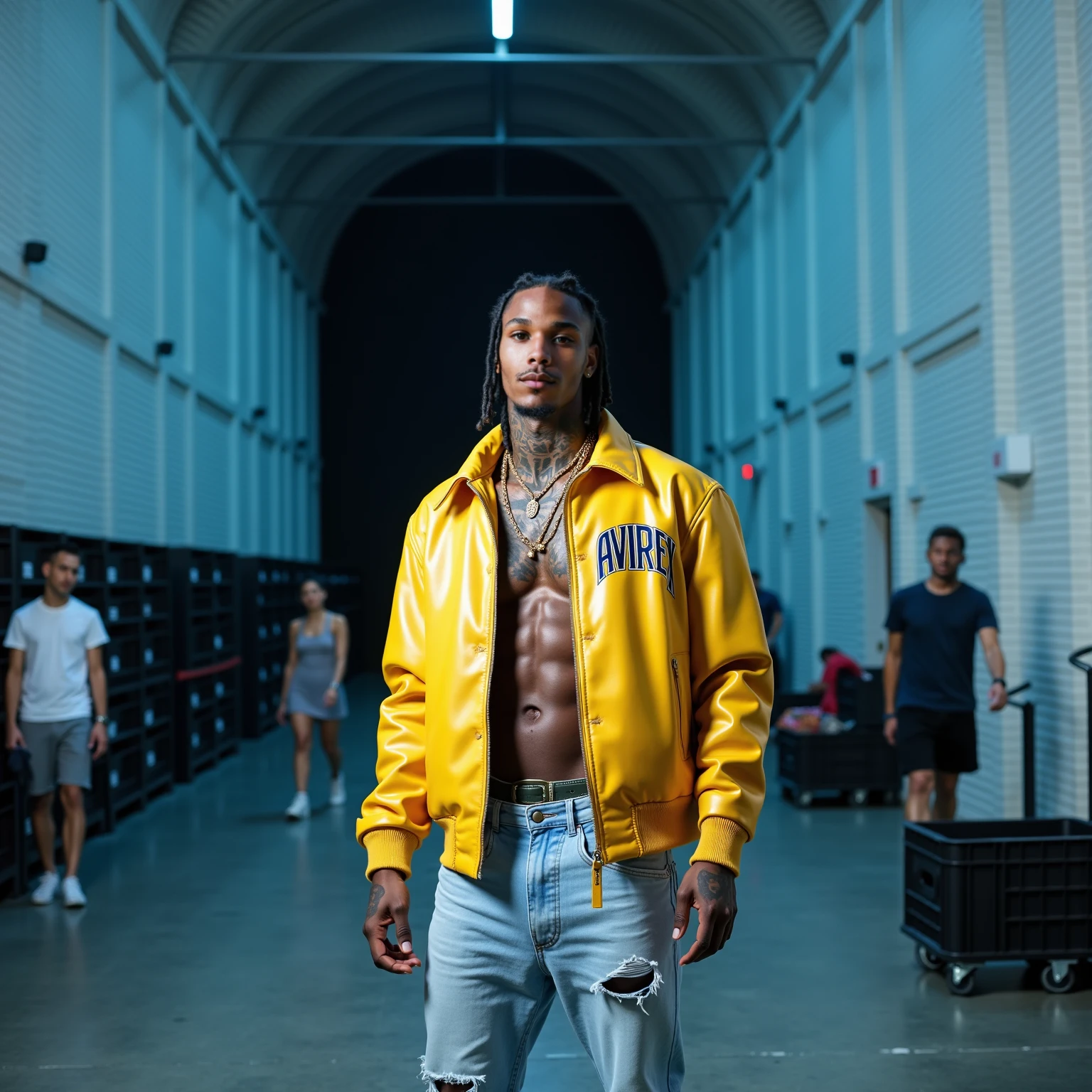 an awarded profesional photography of (1man:1.3) Caribbean with amber eyes with male Curly Surfer Hair hair hairstyle and short boxed beard in yellow color, dressed as a ghost bored, with a weapon Holding a Handgun in locker room ,(epic scene:1.3),ultradetialed character with perfect face,detailed skin,(ultrasharp:1.3),(masterpiece:1.1),best quality,(photorealistic:1.2),ultrarealistic,realistic ultradetailed character,4k perfect quality, <lyco:GoodHands-beta2:1> by Dmitriy Yoav Reinshtein Practical Lighting camera angle pov and feet out of frame Magnificent,Imperceptible detail,Intricately designed, (perfect quality face:1.5) hyper-detailed complex, insanely detailed, detailed clothes, detailed skin, detailed body, , 1man, realistic lights, realistic shadows, profesional photo,