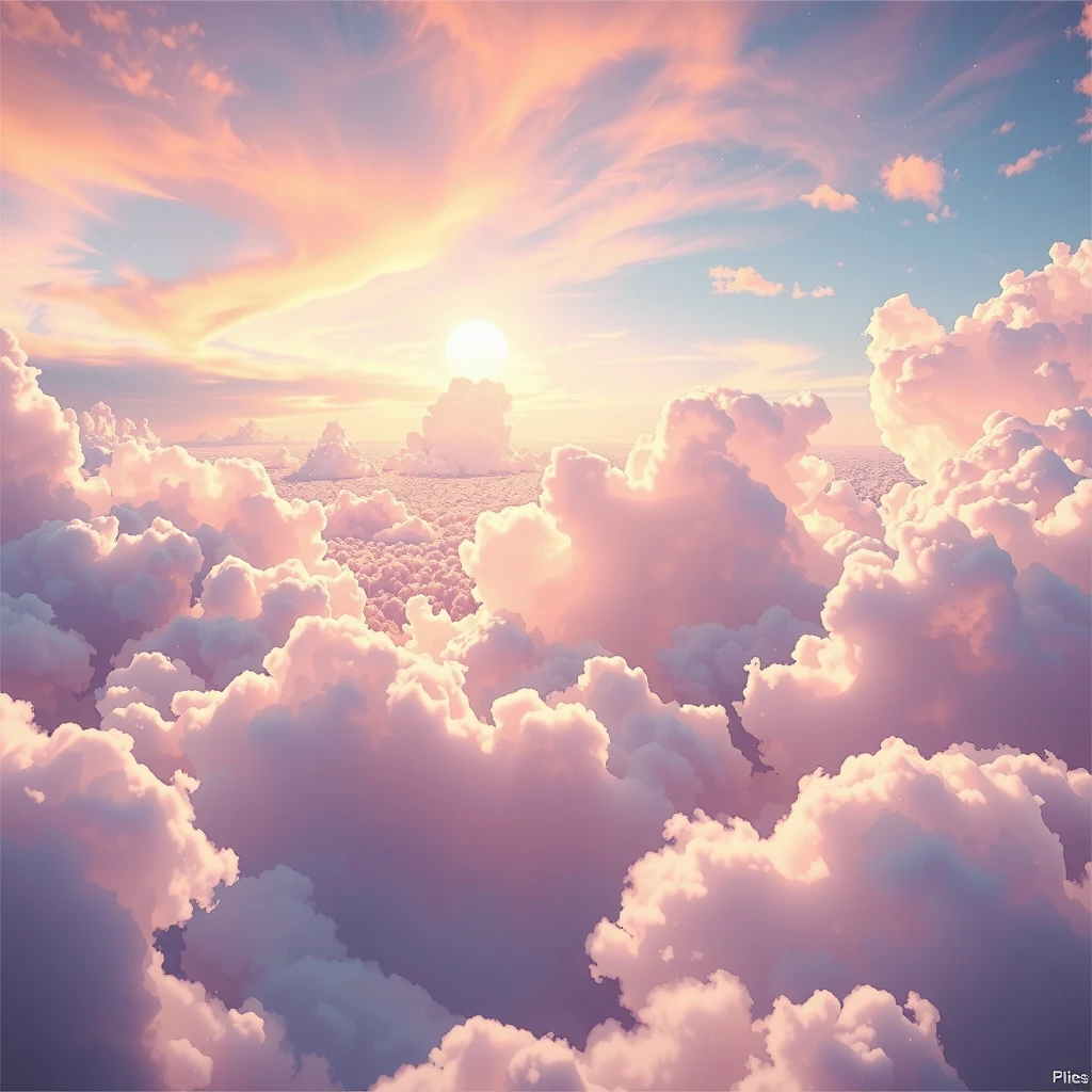 (best Quality), (Music Packaging Style), (No Text), Album Cover, Soft pastel clouds in shades of pink, purple and blue sparkle with gentle light and dream-like, blending with the dreamy universe Draw the sky. Contains subtle lo-fi textures and a nostalgic, calming atmosphere (background only), wide panorama