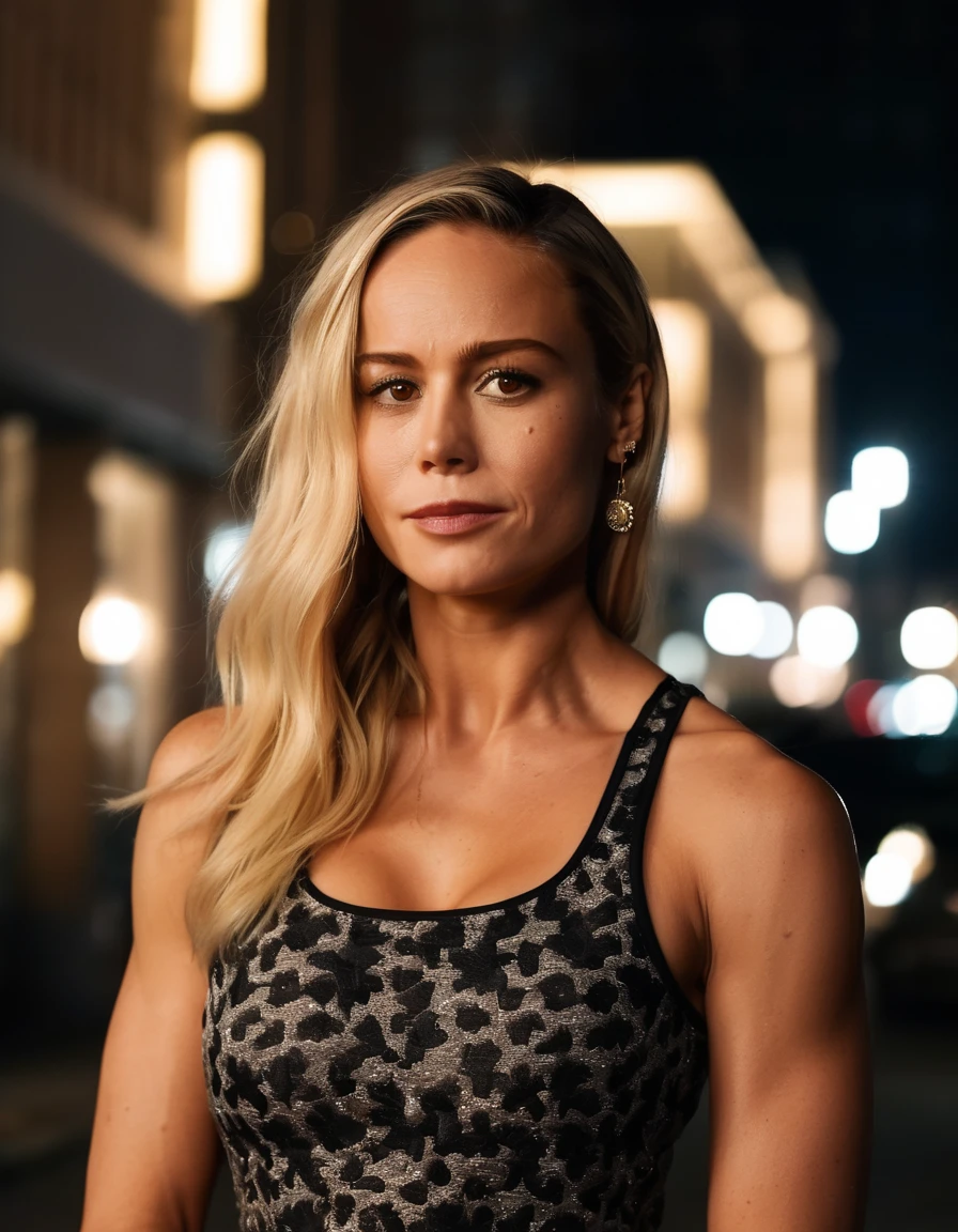 cinematic photo professional fashion close-up portrait photography of a beautiful  (((ohwx bodybuilder woman))) in the city at night, Nikon Z9, bokeh . 35mm photograph, film, bokeh, professional, 4k, highly detailed