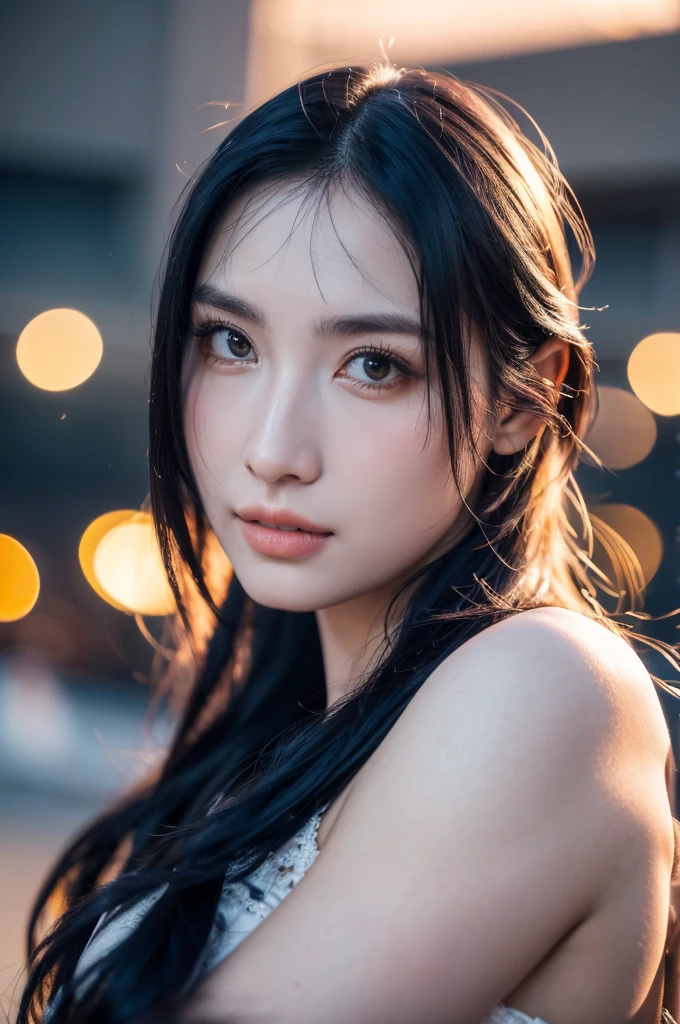 1 girl, Tokyo Street,night, Streetscape,City lights,Upper Body,close,smile,, (8k, RAW Photos, Highest quality, masterpiece:1.2),(Realistic, photo-Realistic:1.37),