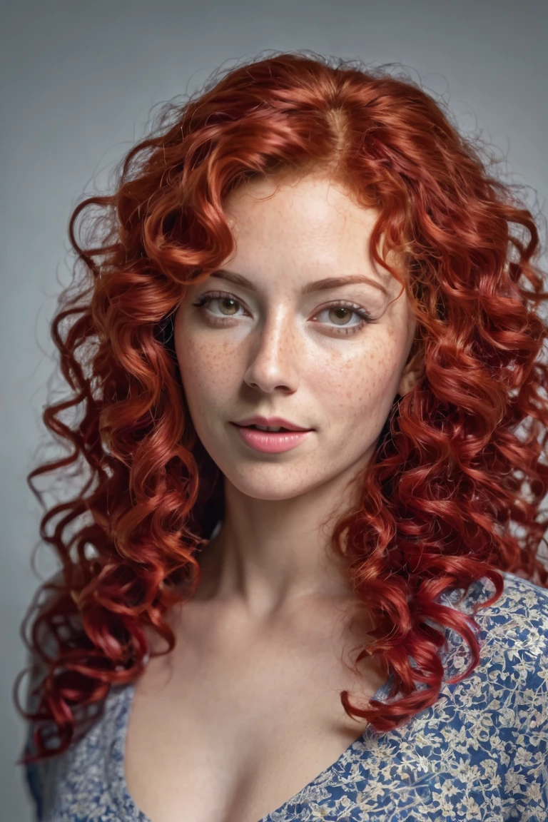 make a very realistic image showing the pussy of the woman with red and curly hair, showing everything!