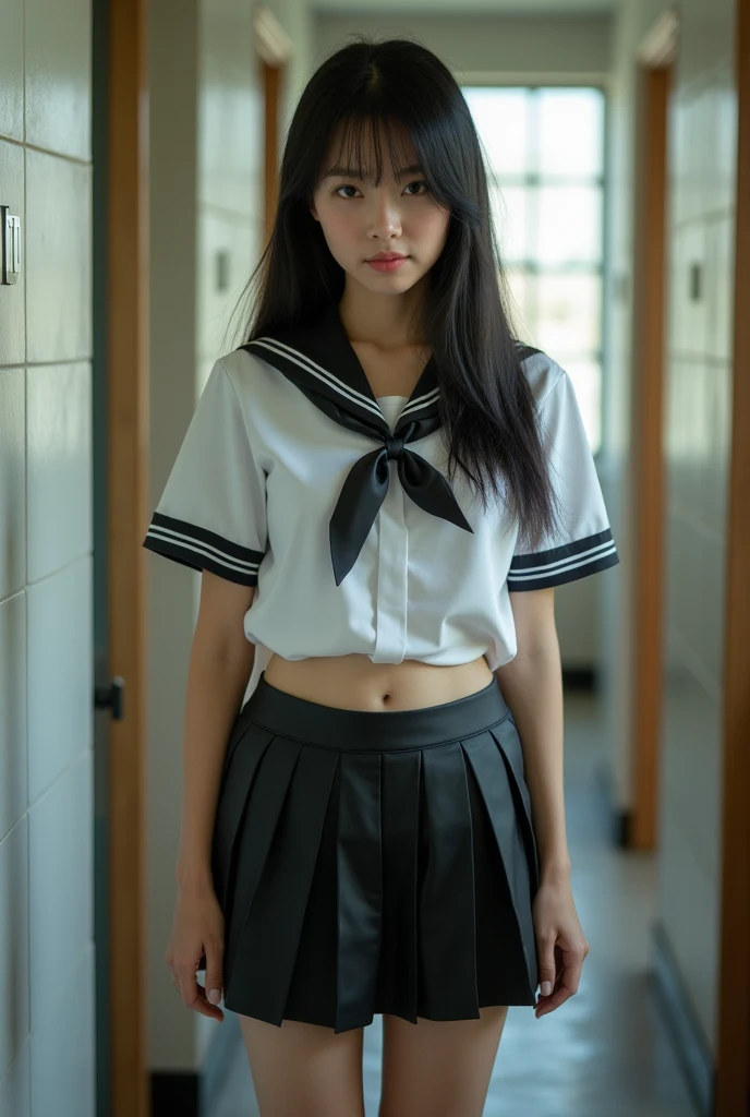 Asian girl in school uniform pleated skirt is on and gagged