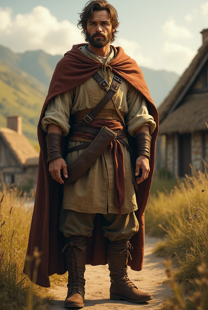 Martin Freeman as Bilbo Baggins or the Hobbit There and Back Again,curly hair, without shoes, barefoot, cinematic, against the backdrop of Mount Erebor Fantasy