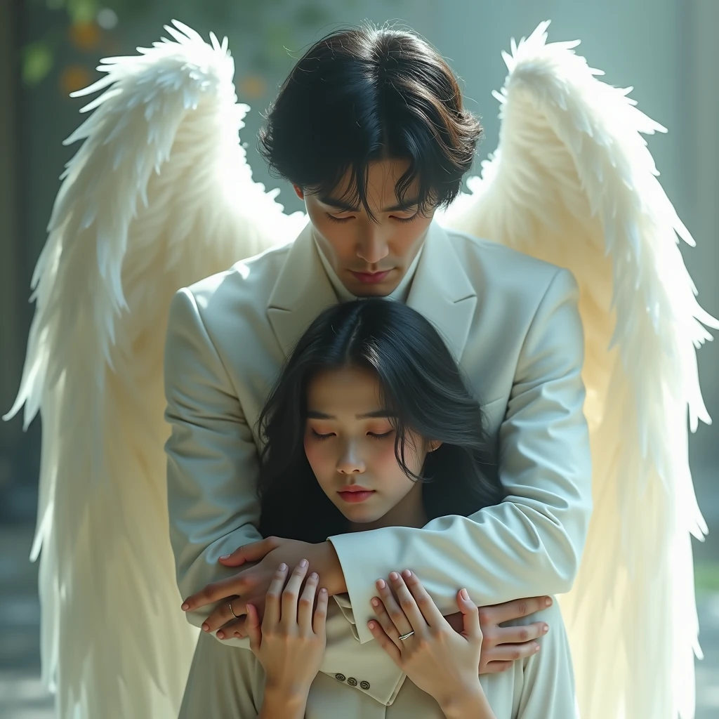 <lora:cozy couples:0.7>
a couple of lovers, man and woman, dark shot, fantasy character photo, raven bird, dark hair, white wings, connected, school scene, full body, far away
film grain, photorealsitic, soft light, exposure blend