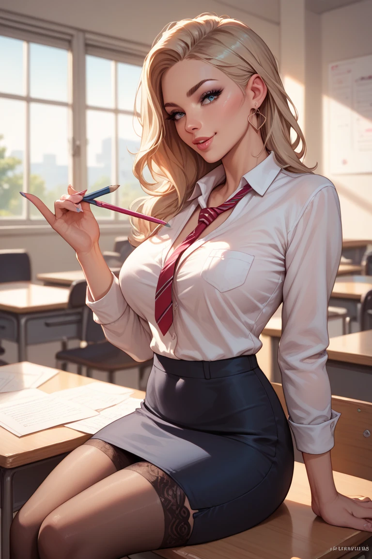 (Jennifer Morrison), young girl face, a beautiful school girl, 1girl, blushing, raising her skirt, cute white panty visible, panties, buttocks, cute butt,detailed face, big detailed eyes, detailed eyes, detailed lips, pink lipgloss, long eyelashes, intricate uniform, white shirt, open collar, firm chest, e cup tits, slim body, pleated skirt, thighs, (best quality,4k,8k,highres,masterpiece:1.2),ultra-detailed,(realistic,photorealistic,photo-realistic:1.37),HDR,UHD,studio lighting,ultra-fine painting,sharp focus,physically-based rendering,extreme detail description,professional,vivid colors,bokeh,photorealistic,elegant,cute,charming; classroom, benches, chalkboard writing