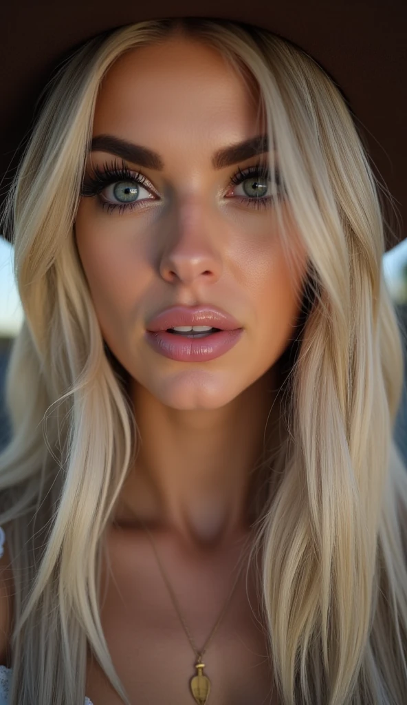 professional portrait, 18yo woman with long platinum blonde hair, cowgirl, intricate details, depth of field, dramatic lighting, beautiful detailed eyes, beautiful detailed lips, extremely detailed face, long eyelashes, photorealistic, HDR, UHD, studio lighting, ultra-fine painting, sharp focus, physically-based rendering, extreme detail description, vivid colors, bokeh