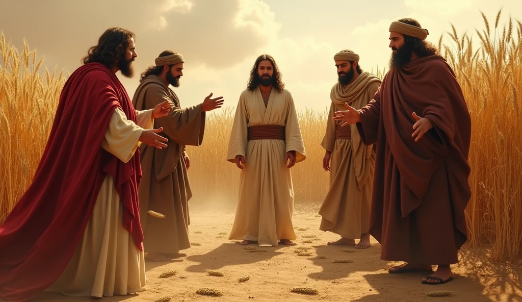 Jesus of Nazareth speaking parables to his disciples in the square