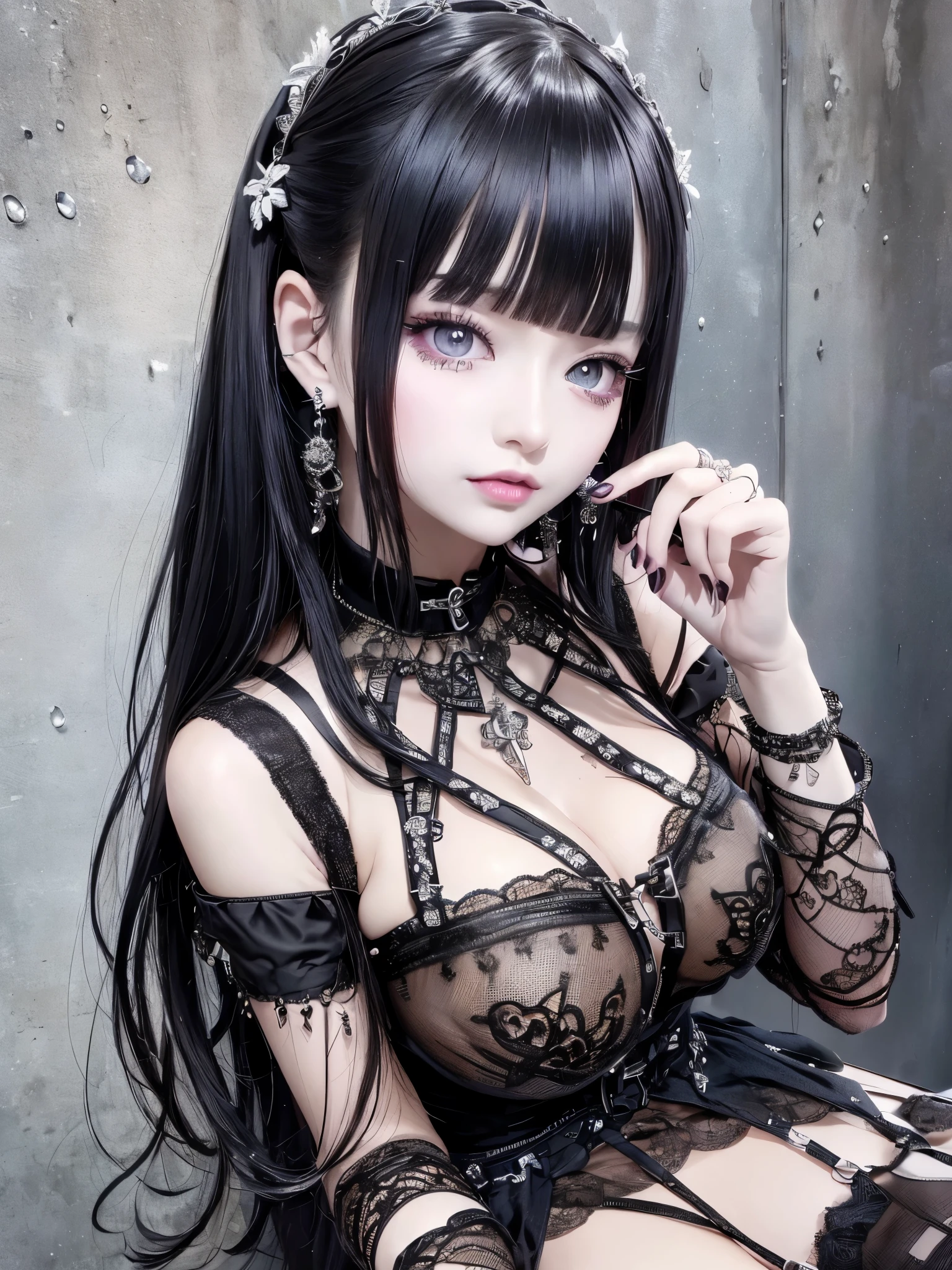 (masterpiece), best quality, expressive eyes, perfect face(masterpiece:1.2), (highest quality:1.2), Perfect Eyes, Perfect Face, Perfect lighting, One girl, teen goth girl standing with hands out in front of her, short Hair, Complicated hairstyle, , Black Lips, Thick eyelashes, sad, melancholy, Dressed as a goth girl, Black dress,jewelry, peaceful, quiet, Chill, Detailed best quality, expressive eyes, perfect face ,beautiful blue eyes, mascara,white body skin, blushing face, beautiful smile, white body skin neck,big beautiful curved breasts slim figured,bent over showing breast s,show beautiful breasts,curved ,Wear a *off shoulder crop top* with dark skirt or a black skirt gothic fashion long legs, ,(wearing black heels) , showing ass, beautiful (banquet hall background) people watching dance, night background, photo shoot, wallpaper