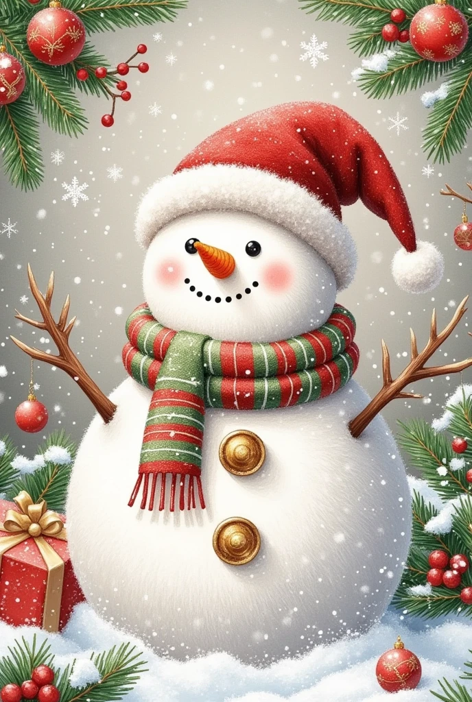 A beautiful 、 exquisite hand-embroidered ， embroidered on white fabric ， secured with a wooden embroidered bandage and a gold metal buckle ， The artistic pattern of a Christmas snowman is embroidered in detail on it，Rich lines