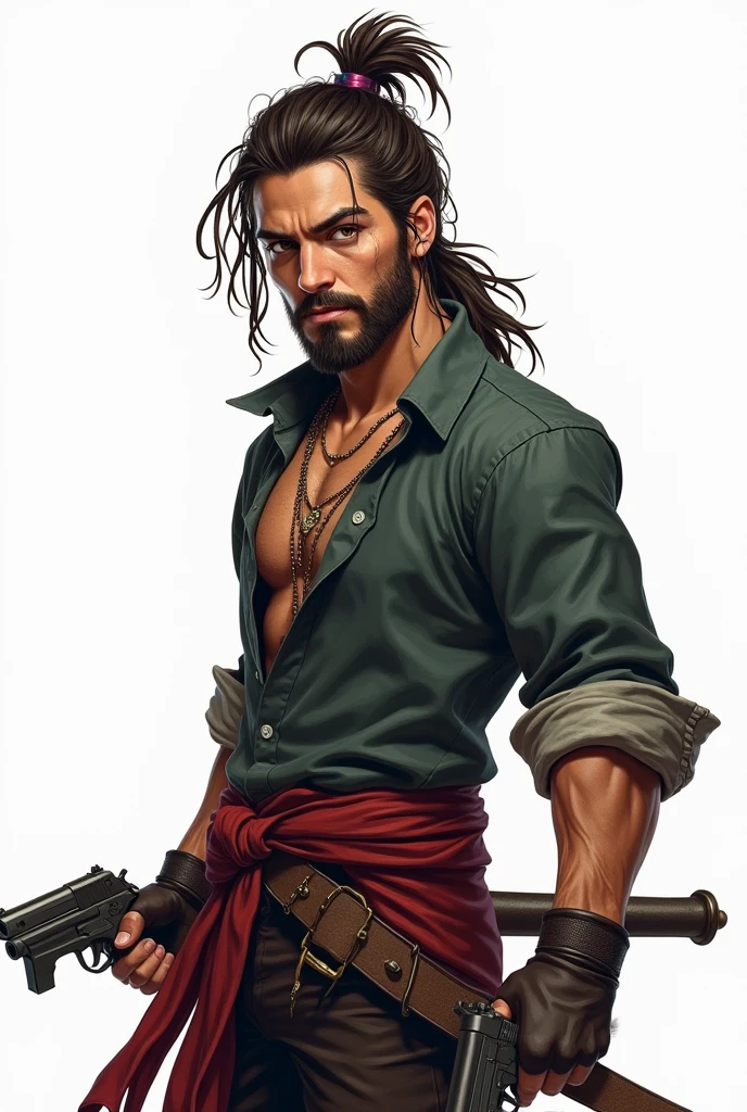 sexy male pirate. topless. beard, short hair, sexy. graphic style of Romancomics, 2d, 8K, hyper realism, ​masterpiece, high resolution, best quality, Ultra-detail, super realistic, Hyperrealistic art, good quality, ultrahigh resolution, highest level of detail, lot of details, extremely high resolution details, incredibly lifelike, soft cinematic light, full body pose, white background. best quality:1.0,hyper-realistic:1.0,photorealestic:1.0,Wahnsinnig detailliertes CG Unity 8K-Hintergrundbild:1.0,​masterpiece:1.3,Madly detailed photo:1.2, hyper-realistice, lifelike texture:1.4, Picture book:1.0,8K, headquarters,best quality:1.0, 