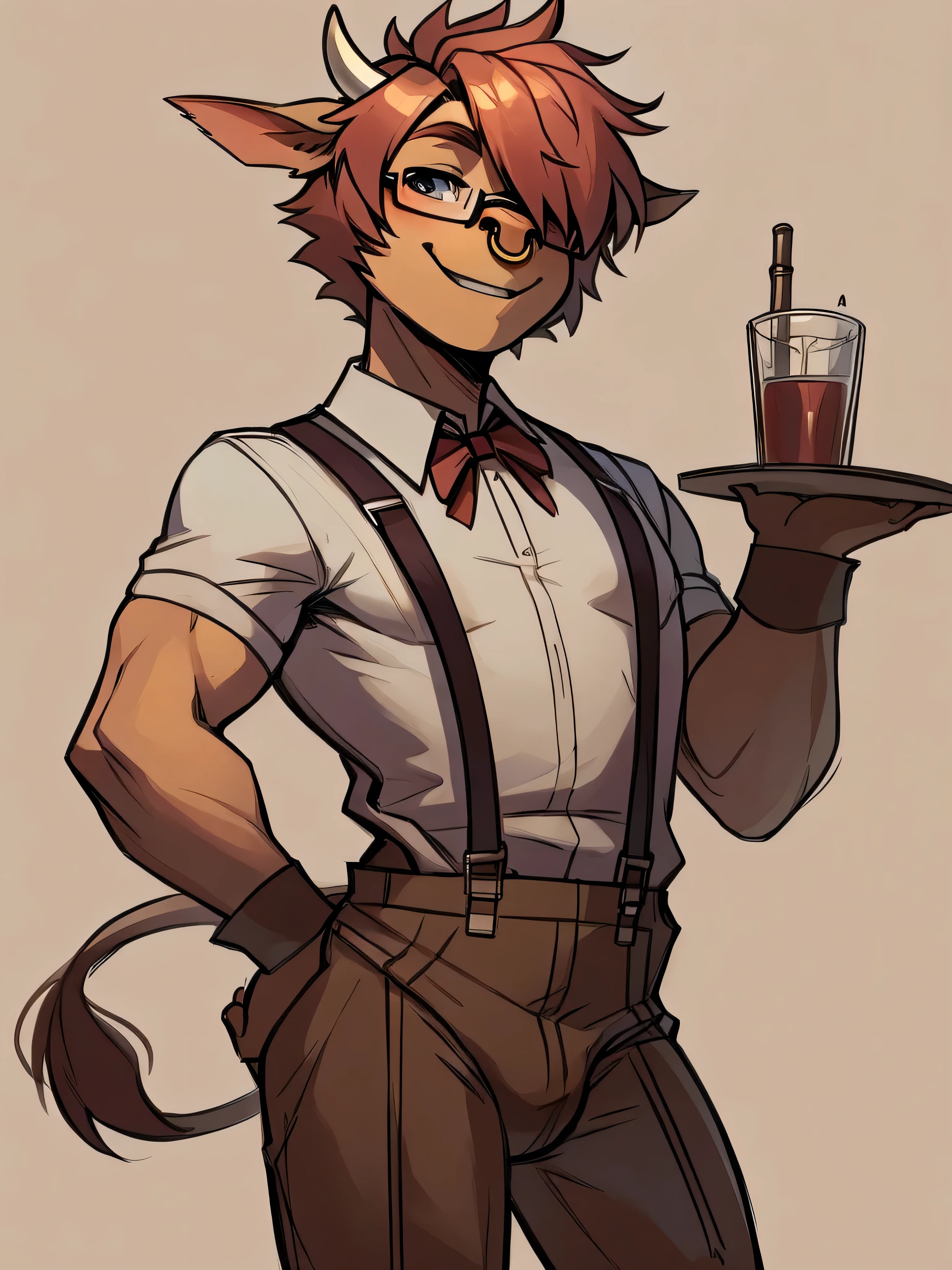 (masterpiece), highest quality, Perfect Face, Furry, Black cat, male, Blushed, Rubber Suit, null bulge, Providing food and drink, Cafe, first round, ribbon, Manacles, restaurant