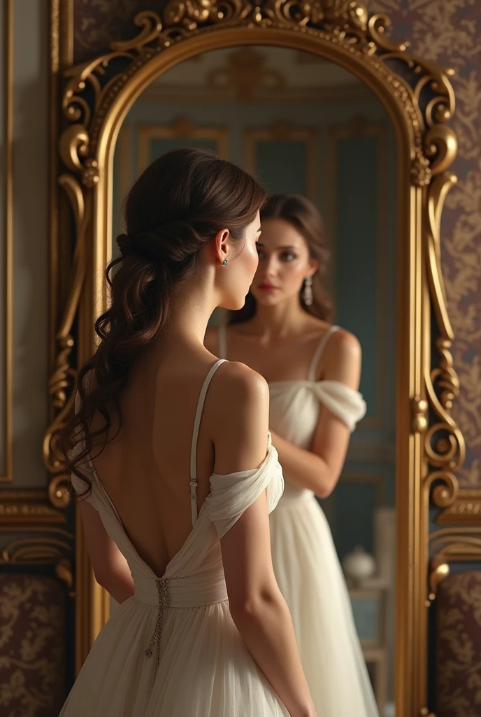 A lady looking at her self in mirror