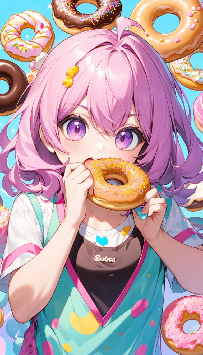 Highest quality、High resolution、Detailed Background、Beautiful face in every detail、Detailed eyes、age Girl、Highly detailed face、cuteカラーの髪色、ponytail、Twin tails、Fairy、A big smile、cute仕草をする、(cute2人のFairyがこちらを見ている:1.5)、Fruit and food costumes、Fruit and Candy Costumes、colorful、Strawberries or bananas、Donut Costume、cute