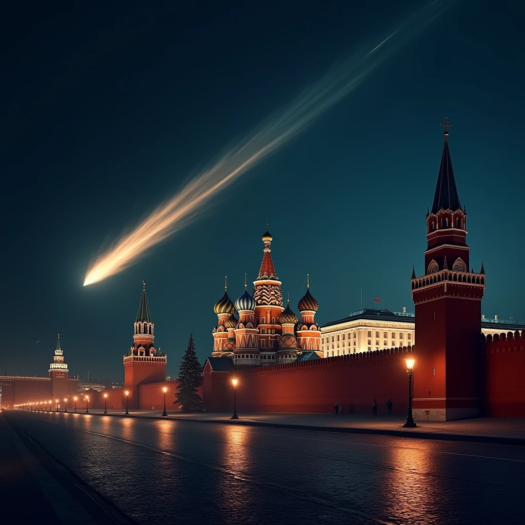 The Kremlin at night、Red Square、comet