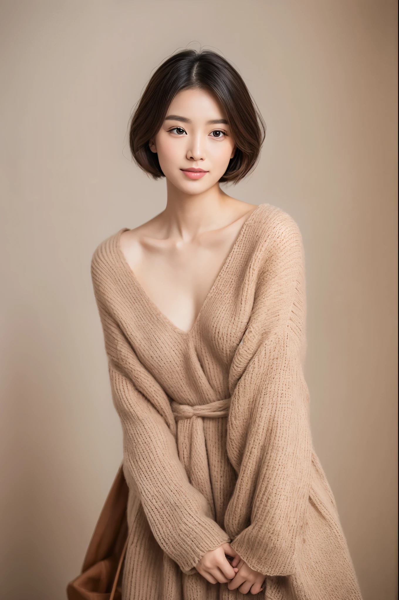 masutepiece:1.2, High quality, Best Quality, High resolution, Detailed, Hyper realistic, girl with, the neck is a little long、15yo student、Natural perm、curly hairstyle、 Cute Ultramarine Dress,Long sleeve dresses、Beautiful collarbone、 Head tilt, Sunset, a park、Colored leaves,Ginkgo tree、 Portrait, (Detailed face), ((Sharp Focus)), ((Face)), The upper part of the body_Body、(((I can't see the background:1.3)))