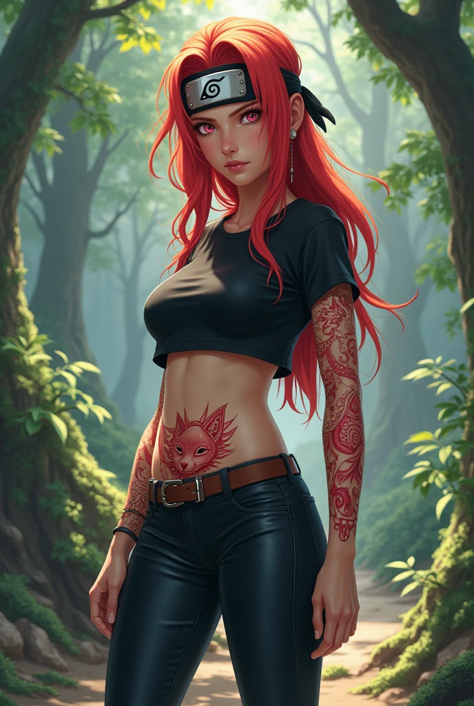 absurd, highres, ultra detailed, (ultra-detailed background, detailed background), extremely detailed, 1girl, demonic woman, red skin on arms, bouquet of black flowers, (zentangle:1.2), (geometric:1.2), colorful, full body, sexy pose, short clothes, dragon tattoo, stars, tiny thong, almost naked, muscular, perfect body, vietnamese ornaments, demon of japanese culture
