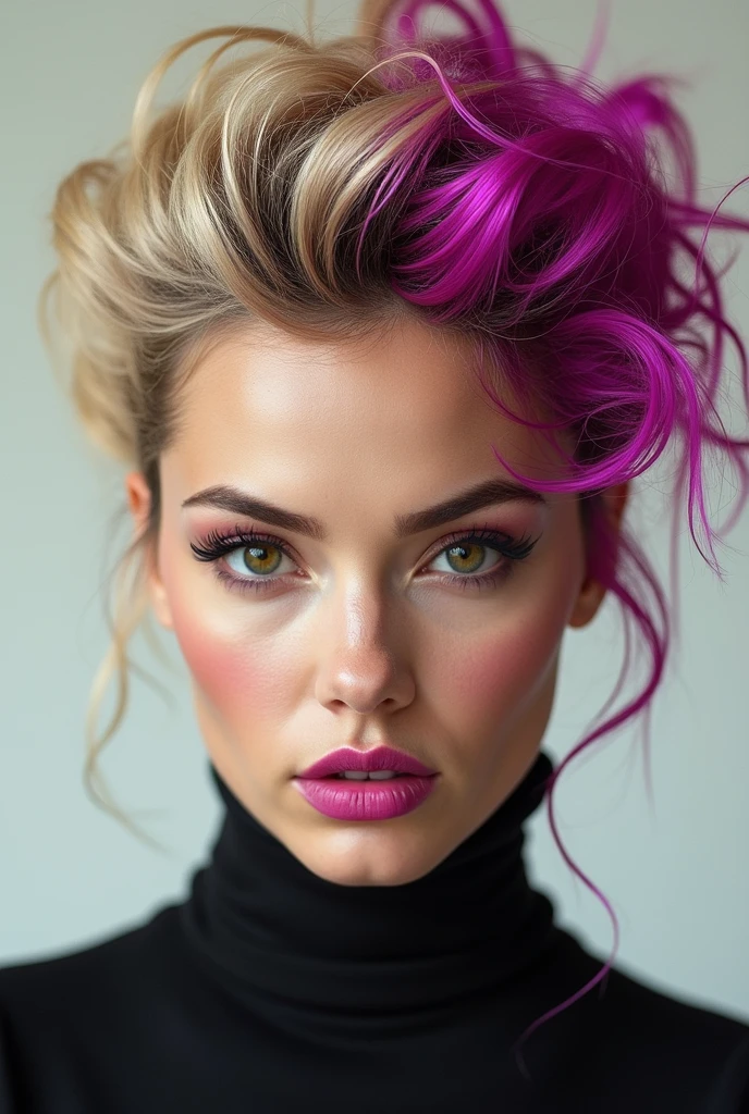 A portrait of a blonde, (makeup:1.4), amazing body, (fit body:1.2), lace outfit, highly detailed fur, natural skin texture, 4k textures, detailed belly, Highly detailed perfect smooth skin, Lightroom, Intricate, Ultra-Realistic, Out There, (HDR:1.3), UHD, (Intricate Detail, Hyper-Detailed:1.1), Cinematic, Photoreal, (Dark Shot:1.2), Dramatic, High Contrast, (Warm Color:1.1) , muted colors, master piece, elegant, sharp focus, pink Gucci hair tie