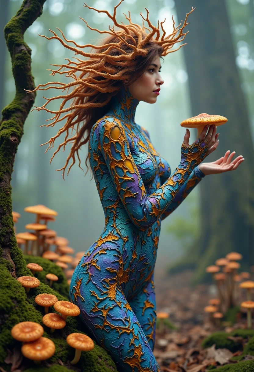 Sexy multi-colored skinned beauty with a very big butt in a mushroom cave