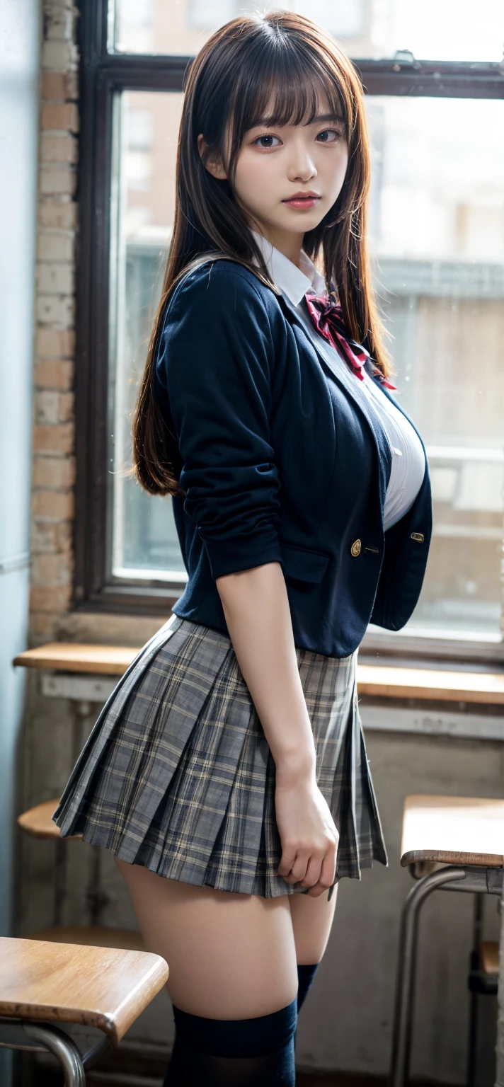(8K、Raw photography、top-quality、masterpiece:1.2),(Spread your legs wide,Open your legs wide),(Long hair),watching at viewers,Looking at the front,,(Black pantyhose),absurderes,a small face,Parting the bangs from the middle、Forehead visible,(be shy,Tight eyes,glares,Bullish,skinny,Rasping,irate)、masterpiece,top-quality、超A high resolution,Raw panties,ren,Beautiful fece,One Person, 独奏,fullllbody、cute little、Back to Student,JK school uniform,hi-school girl,A Japanese Lady,is standing,(Photorealsitic:1.37)、Photon mapping,Realistic、Cute little face,Brown-eyed、Black socks、(Red bow tie)、Radio City、Physically Based Rendering、Foreground、depth of fieldlurry background、a picture,The girlody,beauty legs, Long legs, Thin leg,Tie your hair into one strand on your chest,(Bangs are visible), hair, s lips, Blue_The eye, nosesoft,(Light blue shirt), (Navy and blue and white plaid pleated skirt), Knees are visible,Sheer clothing,, Thigh, Black cotton socks,Nogizaka Idol, , Japanese ido、large full breasts、cleavage of the breast、Unbutton your shirt to reveal your chest、(Clearly visible detailed female pubic shape: 1.4), Masturbation Girl,fully body photo、skirt lift by yourself、super definition、lowfers、No panties、No panties、No bra、No bra、No pubic hair、The pubic area is wet、On a hotel bed、dim room、Black knee-high stockinglack knee-high socks、