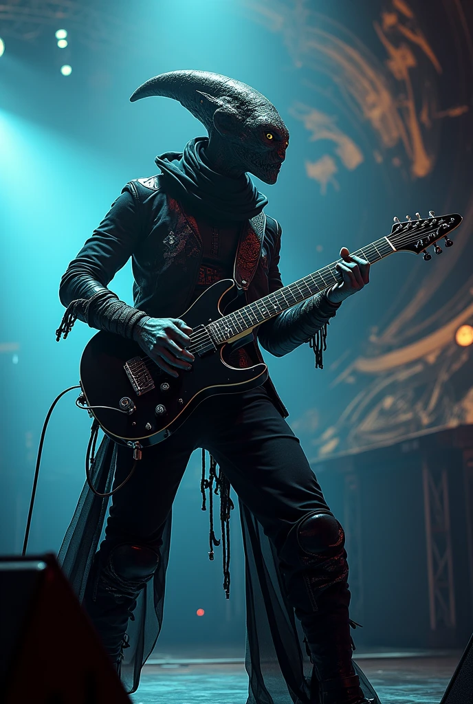Skeleton in a Deathcore band group with guitar, drums, bass, singer with a Black metal theme