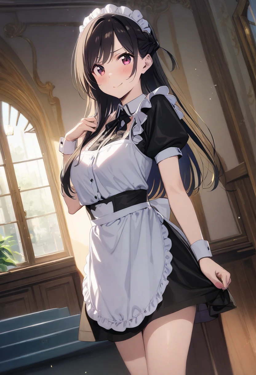 1girl, Mizuhara Chizuru,Rent a Girlfriend,one side up,maid,mansion,masterpiece, best quality, absurdres,
