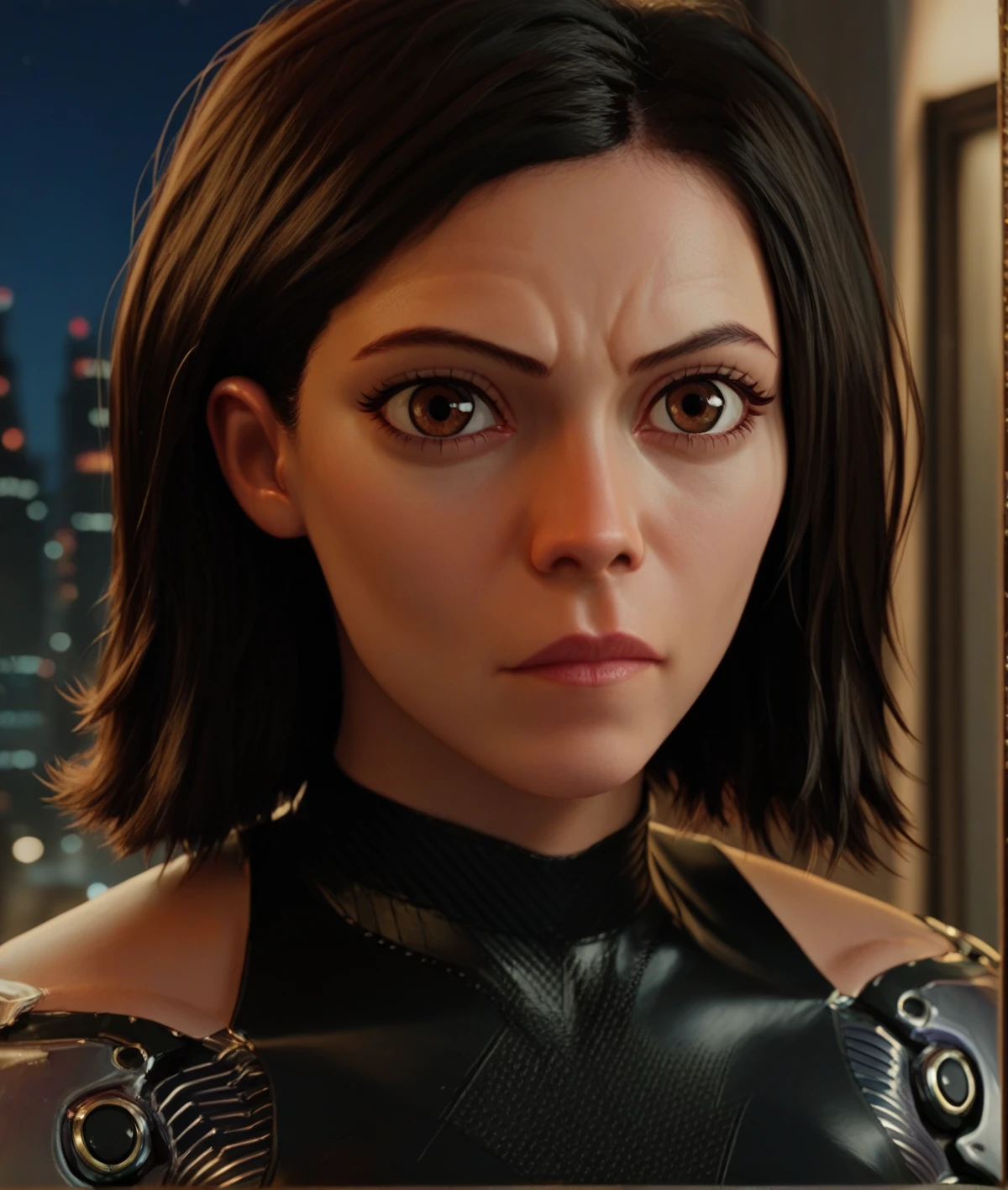 alita, cyborg, berserker body, portrait, brown eyes, face photo, hyper detailed, 1girl, solo, black bodysuit, at night, city background
sharp focus, score_9, score_8_up, score_7_up, score_6_up, score_5_up, score_4_up