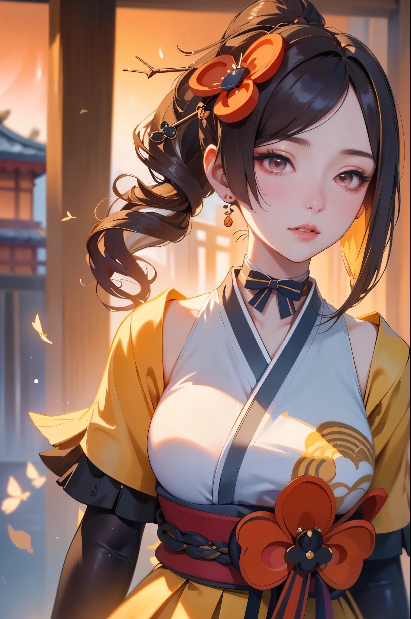 [chiori gi]:1.5,((masterpiece,highest quality,Highly detailed images,Beautiful images))1.4(chiori images、large breasts, japanese old houses、The wind is blowing、Overall dim lighting、Backlight、A fantastic atmosphere、Thick Fog、Dust flutters)1.3,(Close-up image)1.1、
