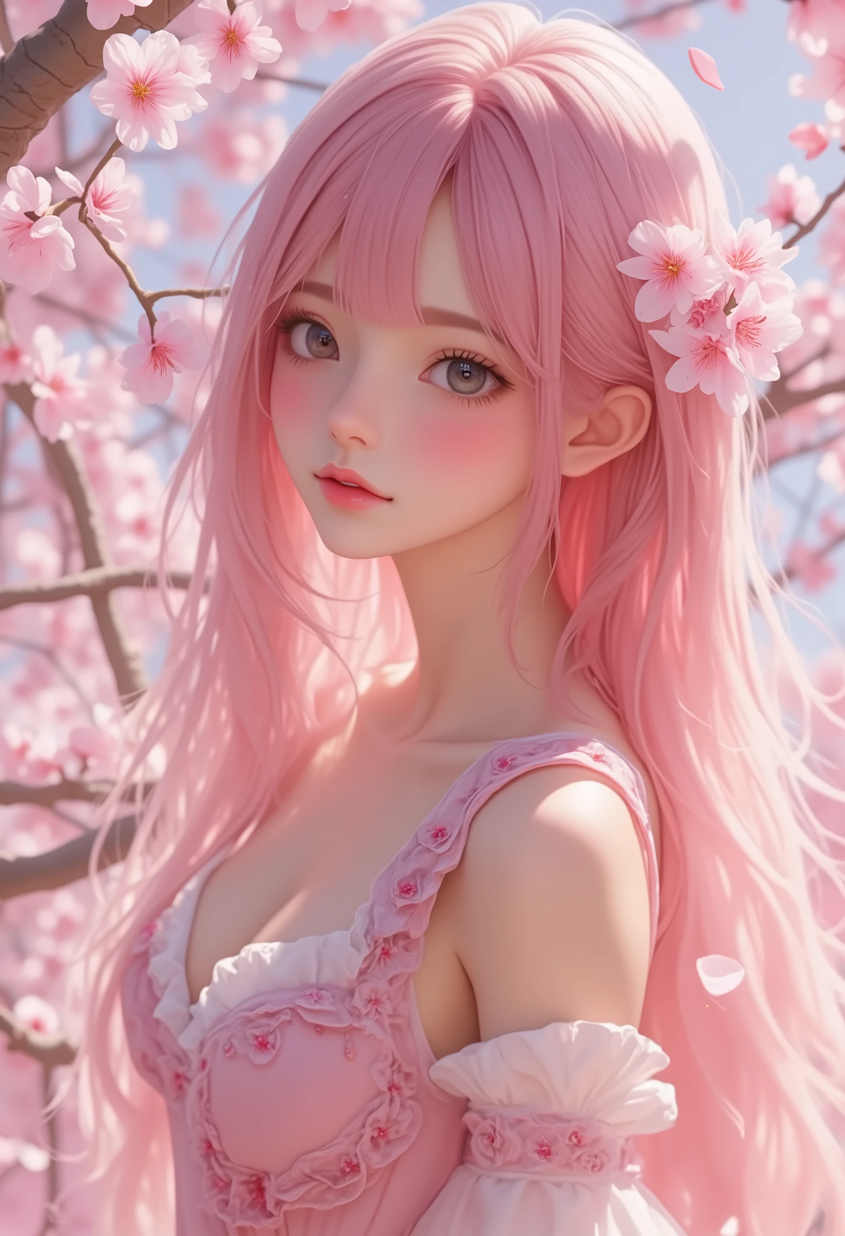 sakura miku,Anime girl with pink hair and white pink dress with flowers, cherry blossom,Anime Style 4 k, Anime Style. 8k, anime wallpaper 4k, anime wallpaper 4k, Beautiful Anime girl, 4k anime wallpaper, Beautiful Anime, anime art wallpaper 4k, anime art wallpaper 4k, Anime Art Wallpapers 8K, Cute anime waifu in a nice dress, Nightcore