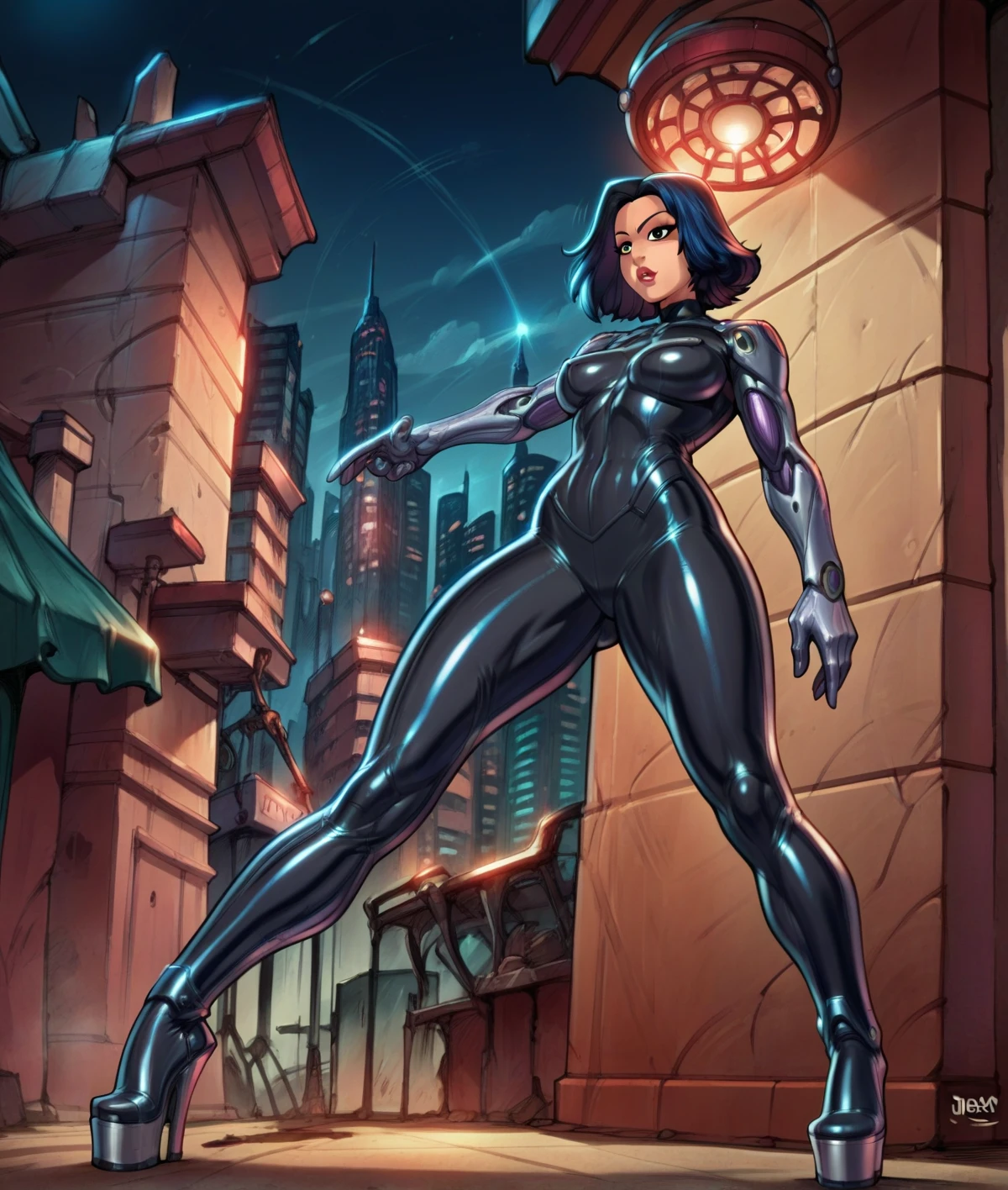 alita, cyborg, berserker body, 1girl, solo, black bodysuit, at night, city background
sharp focus, score_9, score_8_up, score_7_up, score_6_up, score_5_up, score_4_up,reiq art style,wearing open toe platform heels,feet,