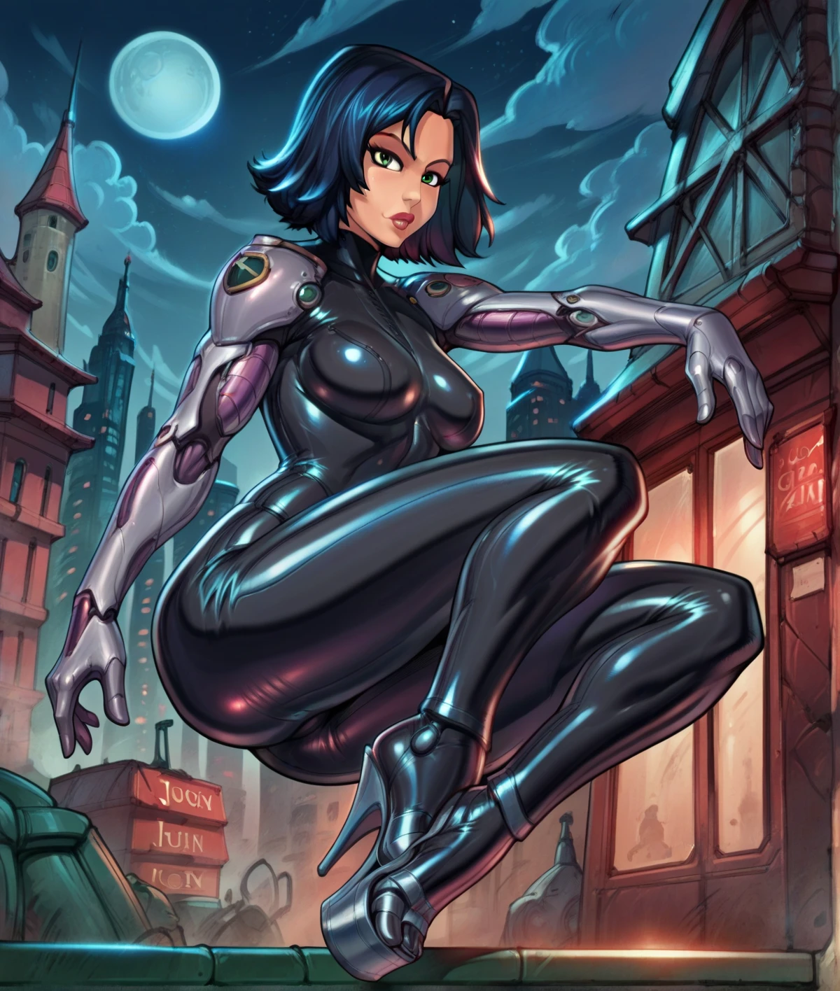 alita, cyborg, berserker body, 1girl, solo, black bodysuit, at night, city background
sharp focus, score_9, score_8_up, score_7_up, score_6_up, score_5_up, score_4_up,reiq art style,wearing open toe platform heels,feet,