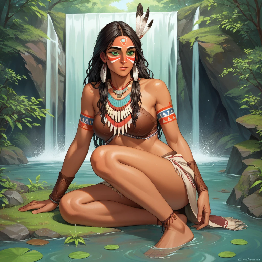 beautiful busty topless native American African woman, detailed face and body, beautiful detailed eyes, beautiful detailed lips, long eyelashes, intricate tribal tattoos, flowing hair, striking pose, natural outdoor setting, sunlight filtering through trees, lush greenery, (best quality,4k,8k,highres,masterpiece:1.2),ultra-detailed,(realistic,photorealistic,photo-realistic:1.37),warm color tones,dramatic lighting