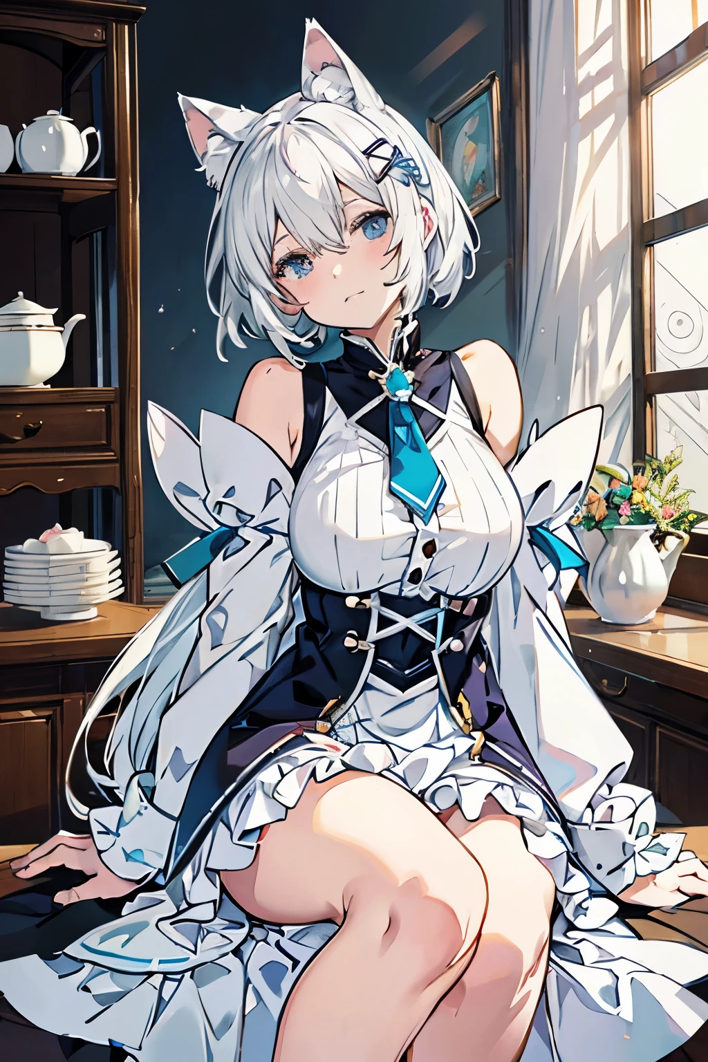 (master piece, high-quality, Mystical, long legs:1.2, ideal ratio of body proportions), (ultra high resolution, 8K RAW photo, photorealistics, natural lighting, textile shading), long shot photo:0.8, (1 beautiful real girl:1.3, 22 years old, solo:1.0, milf:1.0, nsfw:1.0, beautiful body:1.0), shinny skin, BREAK, ((alice in the wonderland:1.3, cute, kawaii, lovely, funny, a girl falling down from sky:1.3, girl flying in sky:1.2, girl floating in air:1.3, rolling upskirt by wind:1.5, (full smiling:1.3), surprised, putting hands on crotch over the skirts:1.35)), BREAK, ((floating things as follows, PlayingCards, Trump, tea cup, tea pot, tea spoons, pocket watch:1.3, lip sticks, candies:1.2, cookies, jam bottles, classical door_keys)), ((purply_Blue dress :1.5, wearing long flaired skirt:1.3, the skirt is blowing:1.3, White Apron, white stockingedium long platinum-blonde hair:1.2, twin tail hair:1.6, tied hair with a large ribbon), (Blue eyes, bright pupils with highlights, detailed eyes), (lying down on your back:1.6, spreading legs with rising up straight:1.5), ((dutch angle:1.0, full body:1.0, ass focus:1.0, from above:1.3, sexye posture)), fantastic colorful art, (fantasy art:1.2, wondered images), ((correct anatomy:1.5, perfect anatomy:1.3, correct hand, small foot:1.2)),