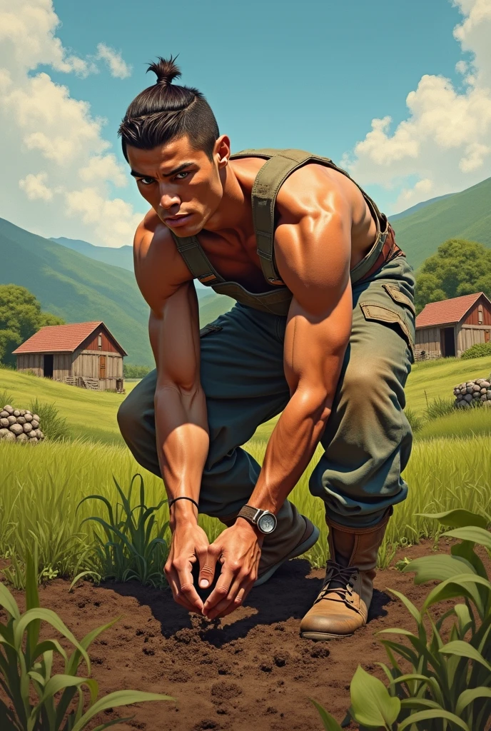Masterpiece of Illustration Masculine Asian Men Male, Masculine Men, 20 years old Asian Men, naked, nude, mesh micro thong bikini, holding shovel in grass field, his face shape is round face shape, round face shape, he showing off his body, he holding his shovel around his shoudler, holding shovel, full body portrait from head to feet show off, full body portait head to feet, comic artstyle 2D with line art, Very Detailed Line Art, Comic Artstyle 2D with Very Detailed Line Art.