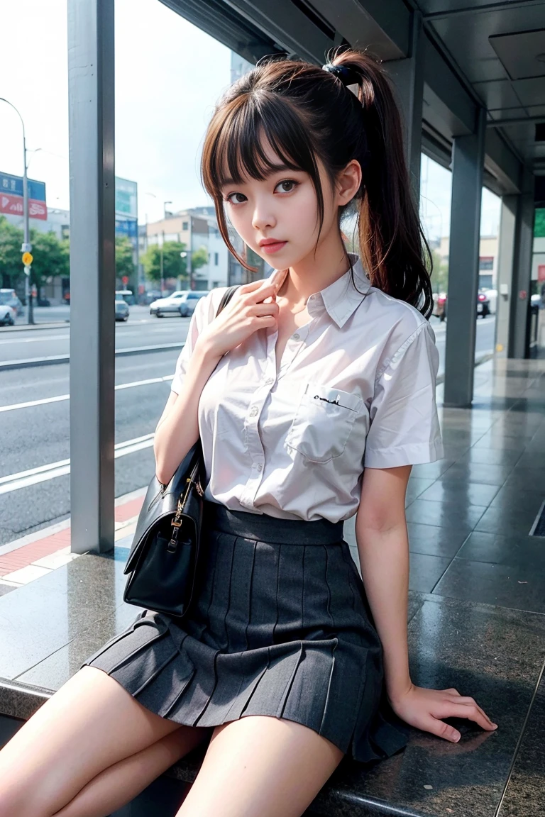 ((of the highest quality, 8K, masutepiece: 1.3, Raw photo)), Sharp Focus: 1.2, (1 AESPA Girl :1.1), Solo, (Realistic, Photorealistic: 1.37), (Face Focus: 1.1), Cute face, hyperdetailed face, short messy hair, Small Smile, slender, (white blouse, skirt: 1.2), standing office room, (show panties:1.3), bloom flower