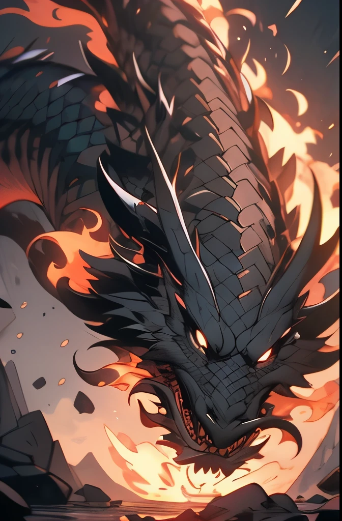 a dragon with a fire in its mouth flying over a mountain, fire dragon, ancalagon the black, the devil in hell as a dragon, dragon art, dragon in the background, drogon, dragon made out of molten lava, “fire breathing dragon, charging through a dragons lair, ''dragon breathing fire, dragon!, black dragon