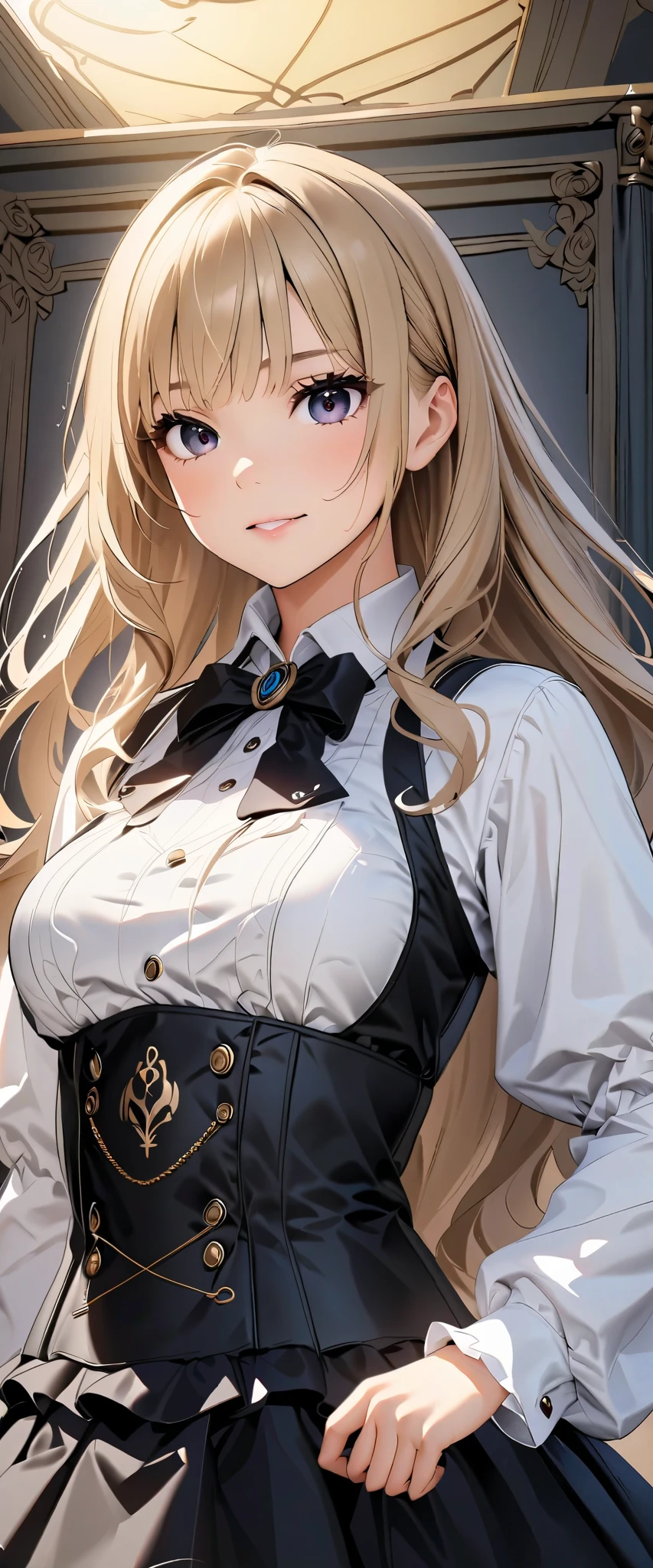(((masterpiece)))、(( top quality ))、( super detailed )、(CG illustration)、( very beautiful in a chair ))、Cinematic Light、(((one mechanical girl)))、 SF、The End、Erotic and grotesque、graduate School( Beautiful and Luxurious :1.2)、( 1 girl:1.3)、 facing forward, ( double breasted , under bust:1.2), ,((())),((( jumper skirt,)))