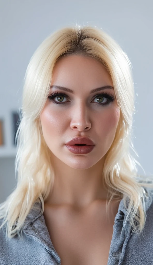 (ultra realistic) (8k quality) (Female Witcher) (Long platinum hair) (MILF) (A very beautiful face) (Cleavage) (Bimbo) (Night) (Bimbo lips) (Blue eyes) (at full height) (sexy pose) (high heels) (big boobs) (sexual facial expression) (witcher cat eyes) (black Armor) (Two witcher swords on his back) (horror wood in backgraund) (Close-up)