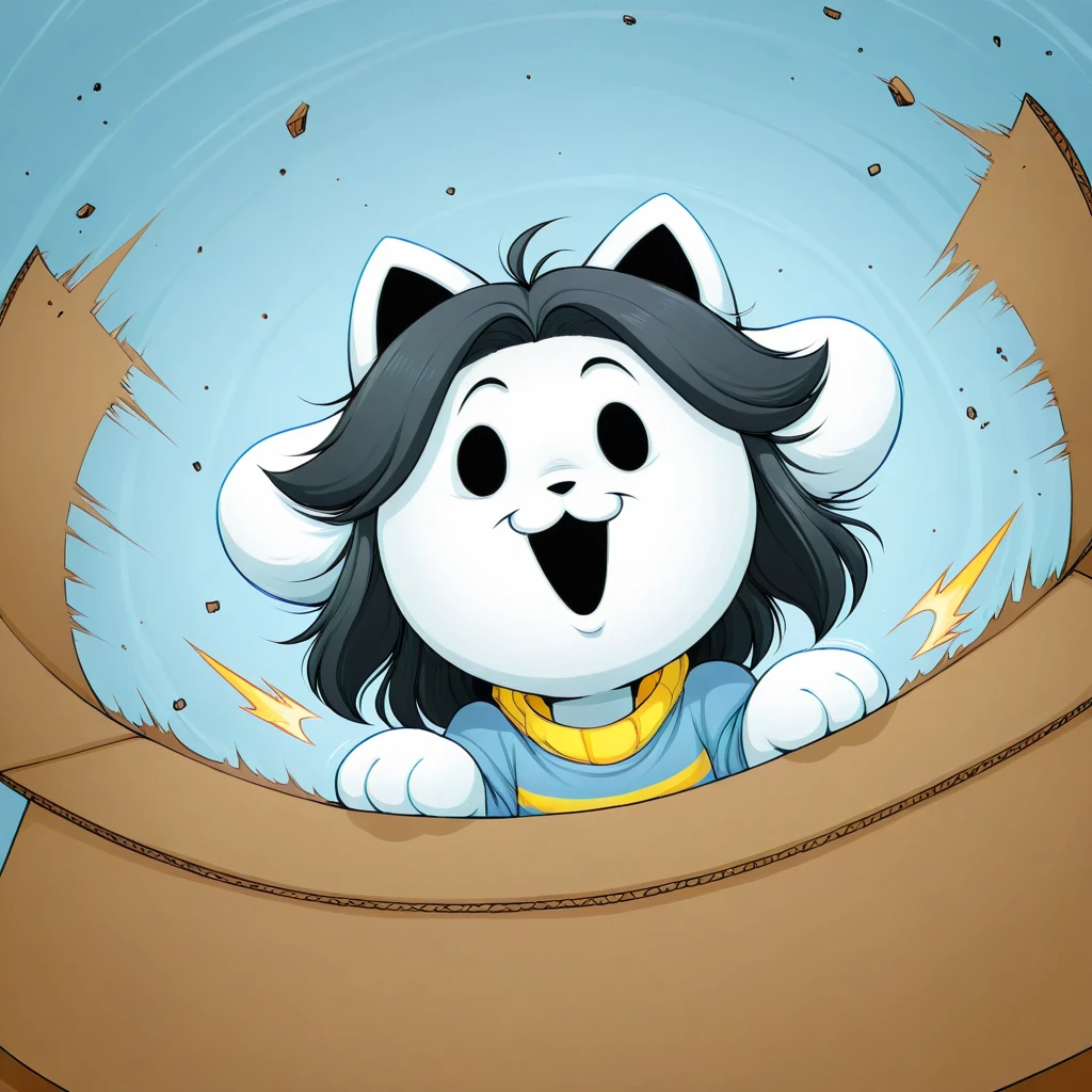 temmie\(undertale\) in the box,excited,dynamic angle,close up of the face, motion blur,dynamic angle,(realistic:0.5)