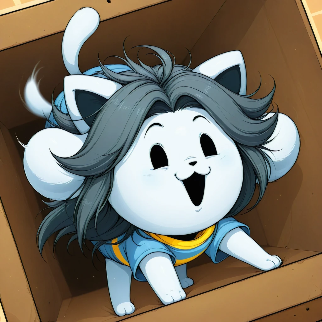 temmie\(undertale\) in the box,excited,dynamic angle,close up of the face, motion blur,dynamic angle,(realistic:0.5)