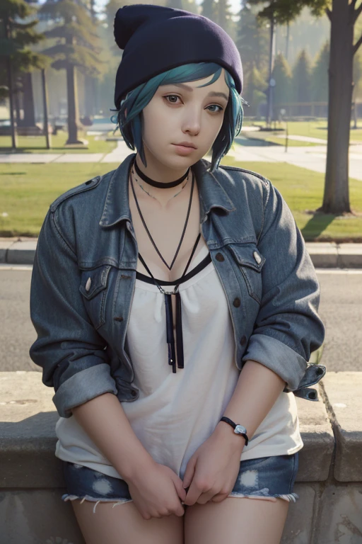 (masterpiece, best quality, highres:1.5)
LifeStrangeChloe, 1girl, solo, fat girl, body plus, BBW, short hair, jewelry, jacket, choker, necklace, tree, beanie, multicolored hair