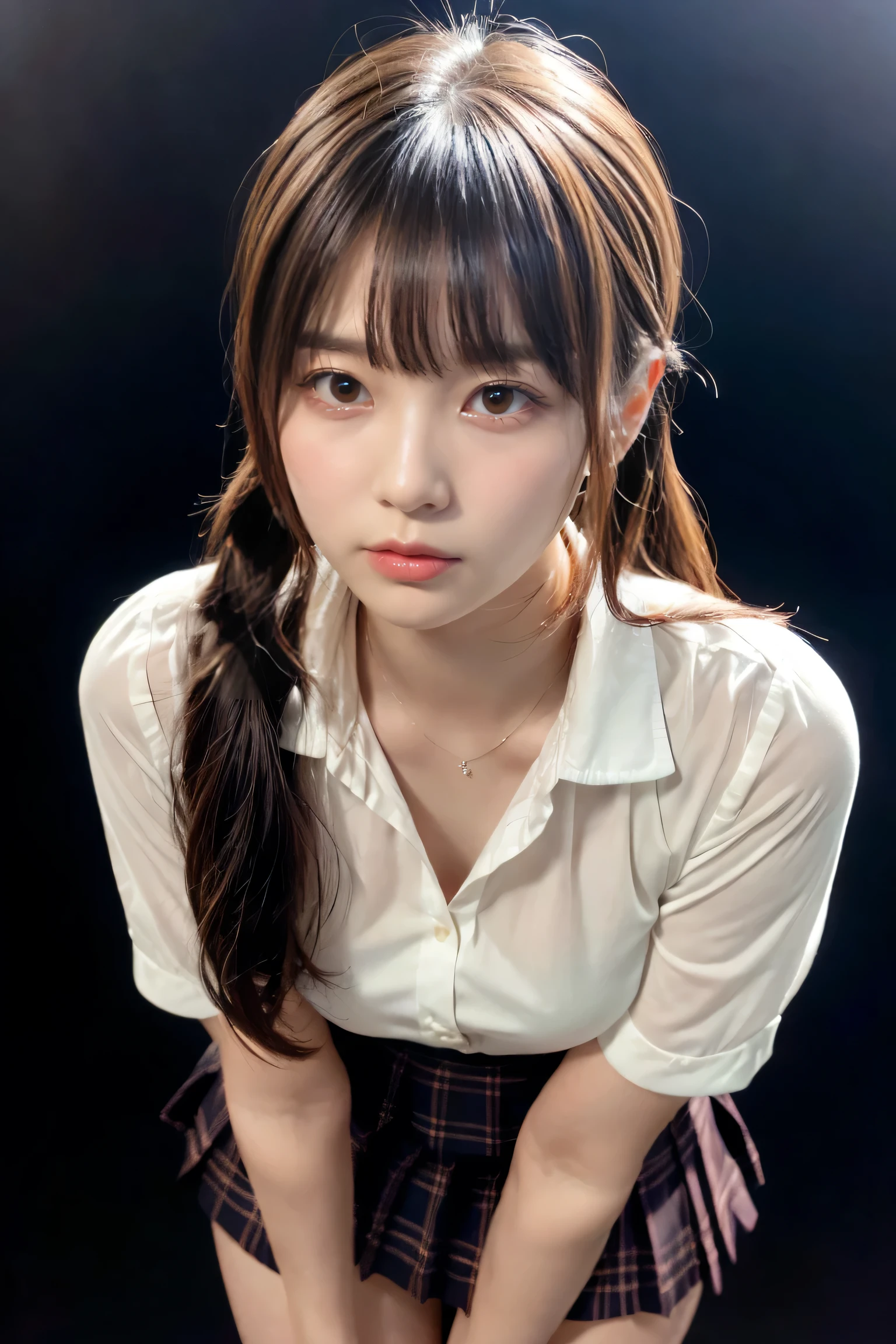 Arafed asian woman in a white shirt and plaid skirt - SeaArt AI