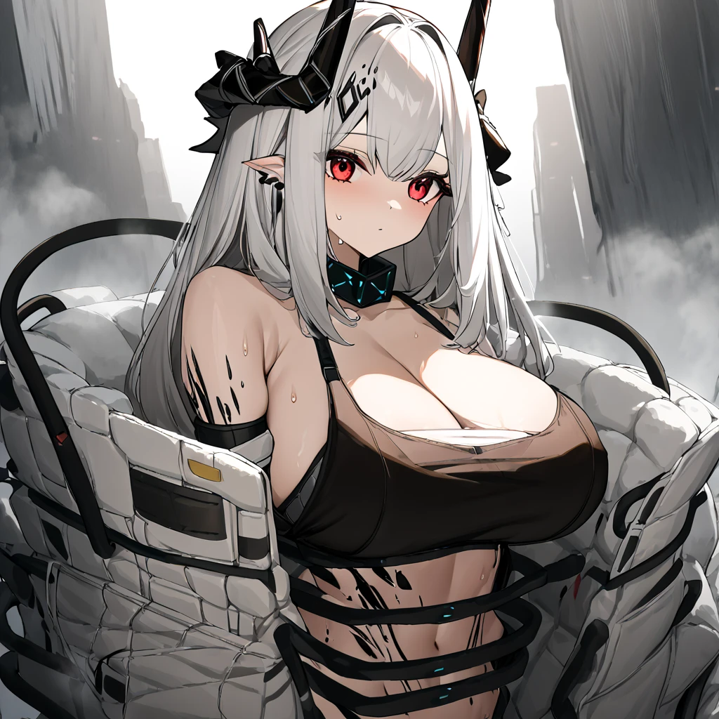 nsfw,( mudrock Arknights) ((a, girl)) (Big Breasts,glamorous ,glamorous body)   Masterpiece　(Steam Mist )    high definition 、 High Quality 、 Details、8k、 sweat、(((Hand-drawn))) ((Body with semen attached)) (Emphasize the body)((TemptationPose)) (Faceless male )