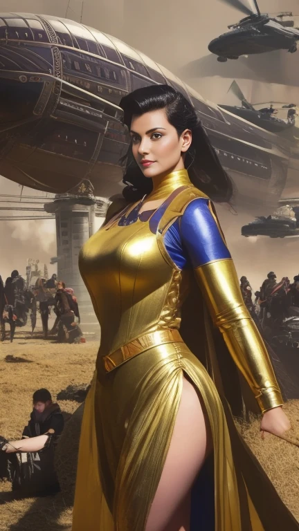 a digital illustration portraying a girl clad in an intricately designed Fremen suit reminiscent of the universe in Frank Herbert's "Dune." The suit boasts meticulous detailing, showcasing its desert-friendly features, including sand-resistant layers, functional utility belts, and a protective headscarf. Against the backdrop of a ferocious desert storm, she stands defiant, the tempest swirling around her. The artwork adopts a hyperrealistic style, accentuating the tactile feel of the suit's texture and the dramatic contrast of light and shadow in the midst of the storm, (Thick thighs:1.3), (huge breasts:1.4), ((CHUBBY:1.2)), ((Standing in the middle TOP OF A HIGH ROCKY MOUNTAIN, SUNSET, BLUE SKY,))