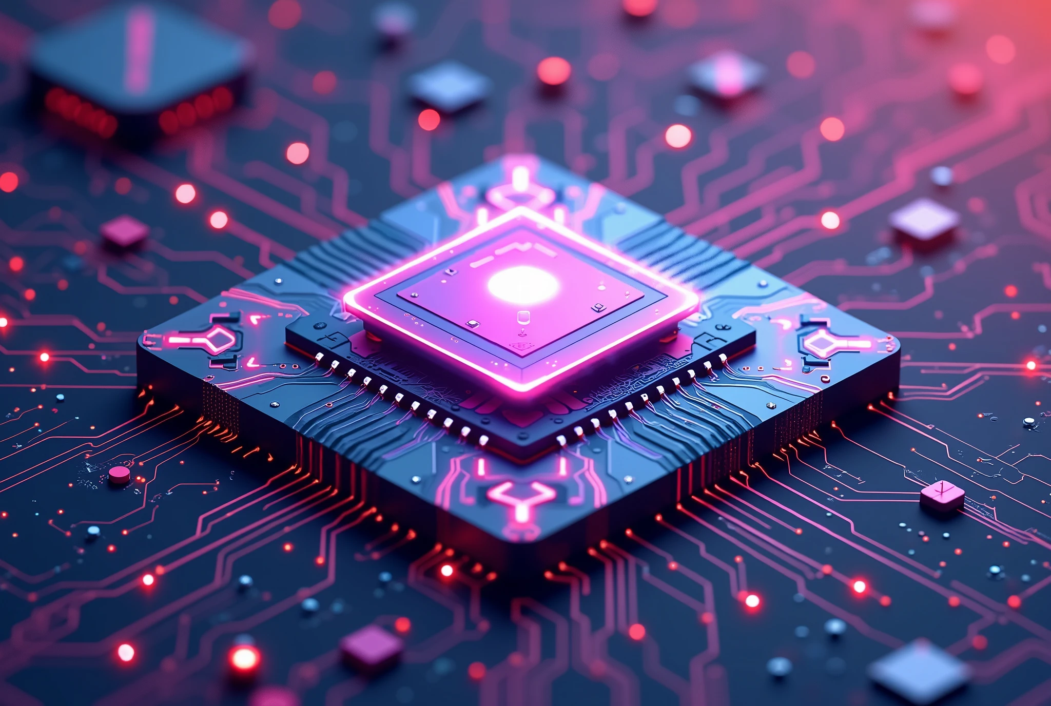 IC chip circuit diagram , 3D isometric,Simplified illustration , futuristic,Artistic, vivid color