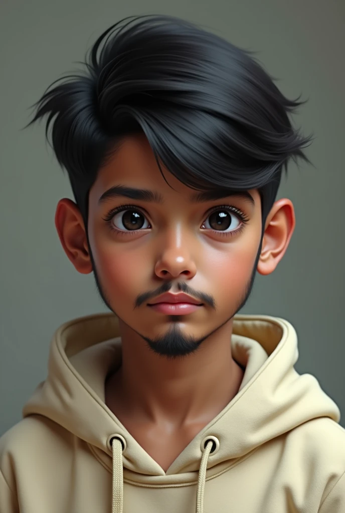 Nepali boy having light black hair The side-parted comb-over and eyes and light skin who looks realistic as possible and human